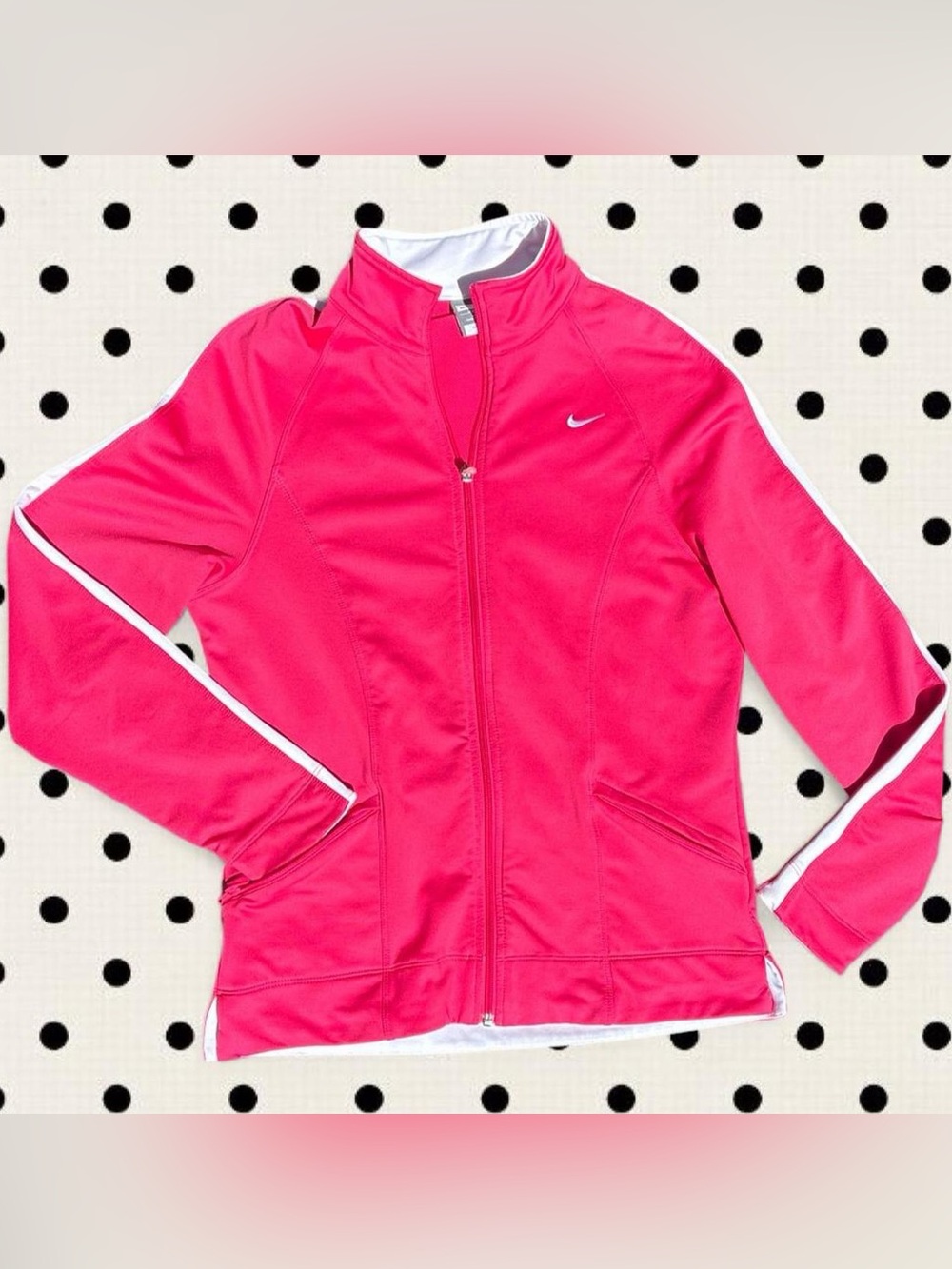 Nike Girls' Hot Pink Full-Zip Athletic Jacket with White Trim